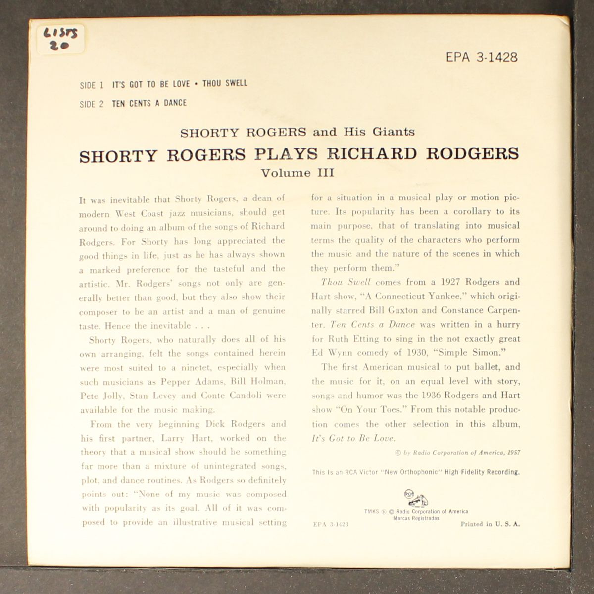 plays richard rogers, vol 3 by SHORTY ROGERS
