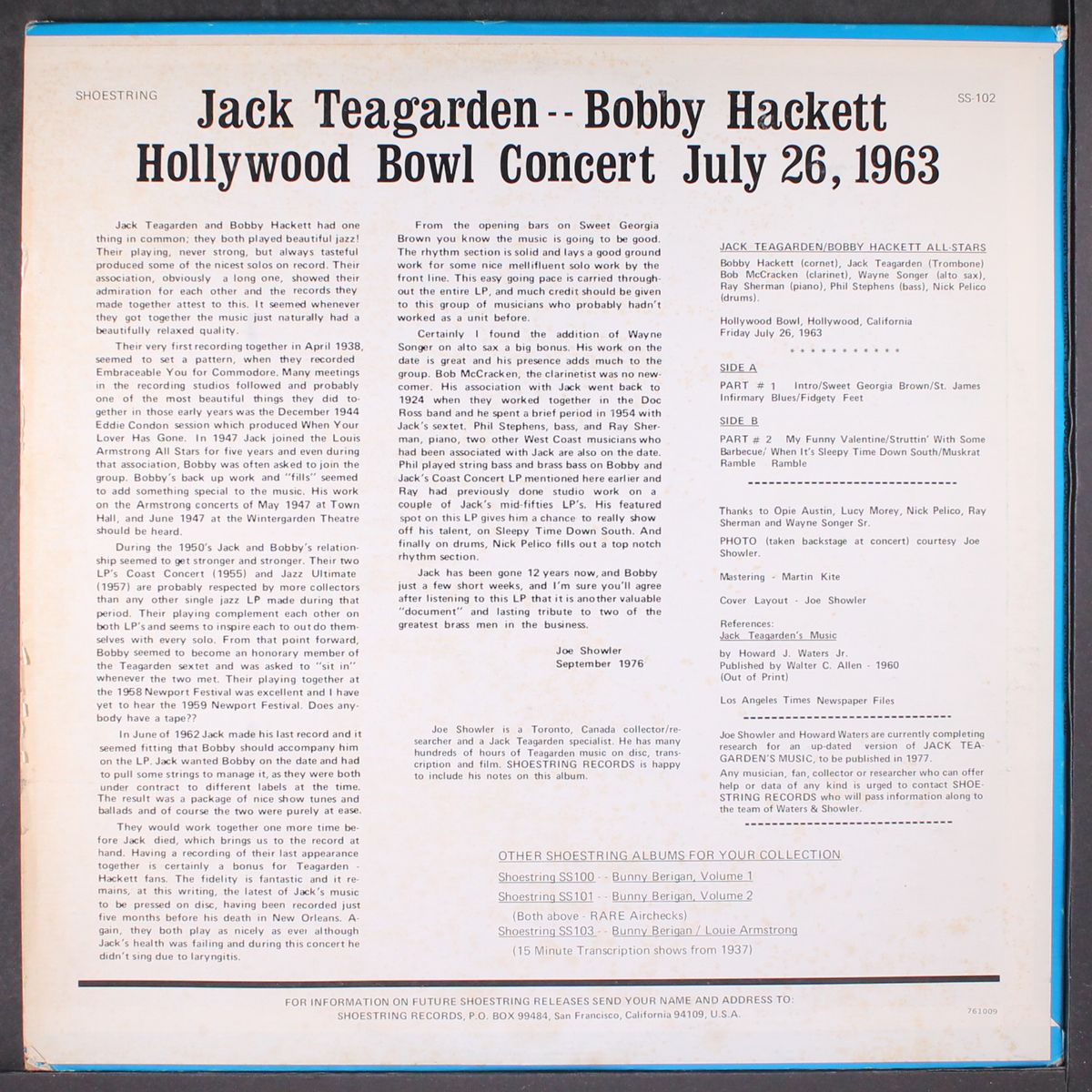 hollywood bowl concert july 26, 1963 by JACK TEAGARDEN & BOBBY HACKETT