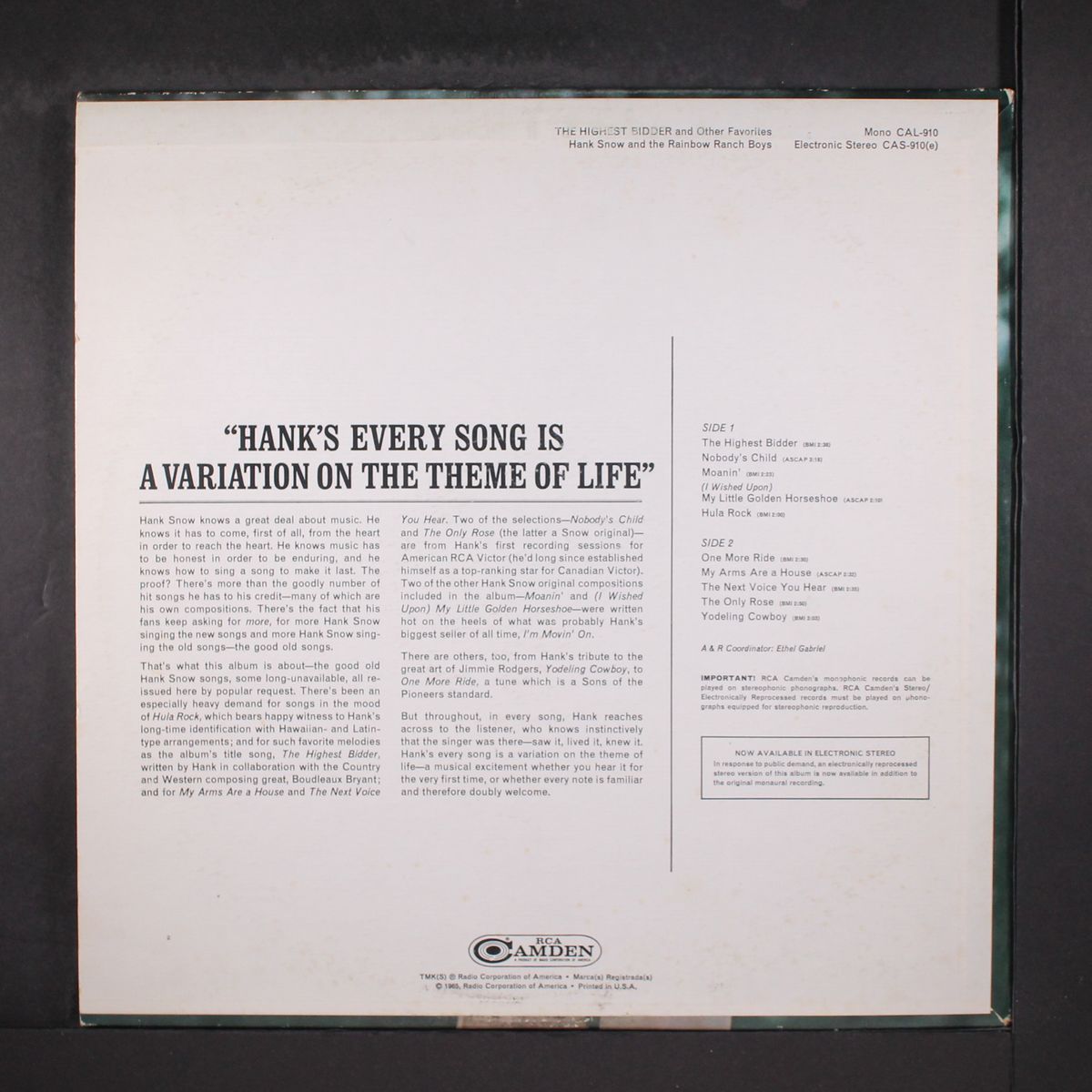 the highest bidder by HANK SNOW