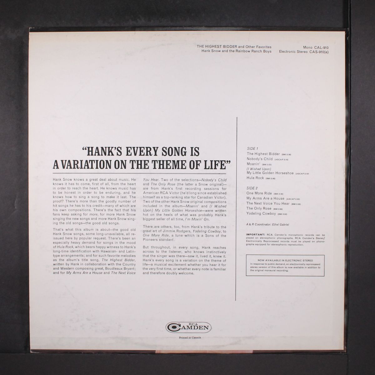 the highest bidder by HANK SNOW