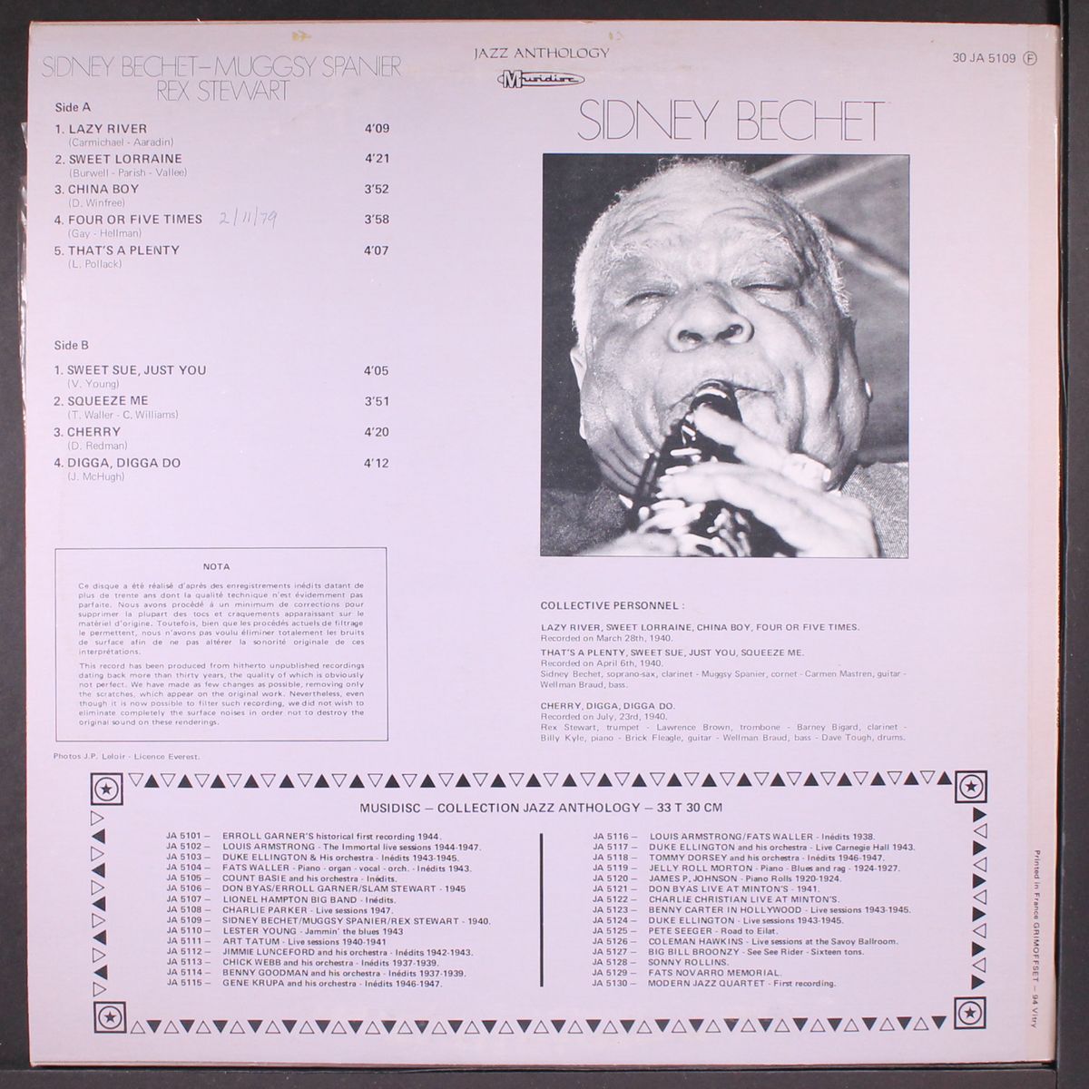 original sessions 1940 by SIDNEY BECHET & MUGGSY SPANIER