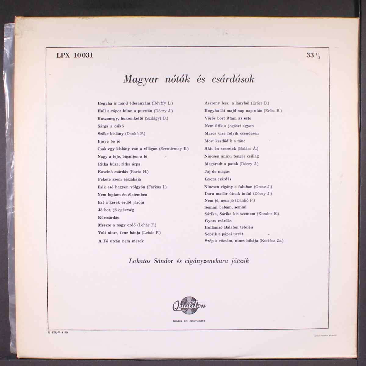 famous hungarian popular songs by SANDOR LAKATOS