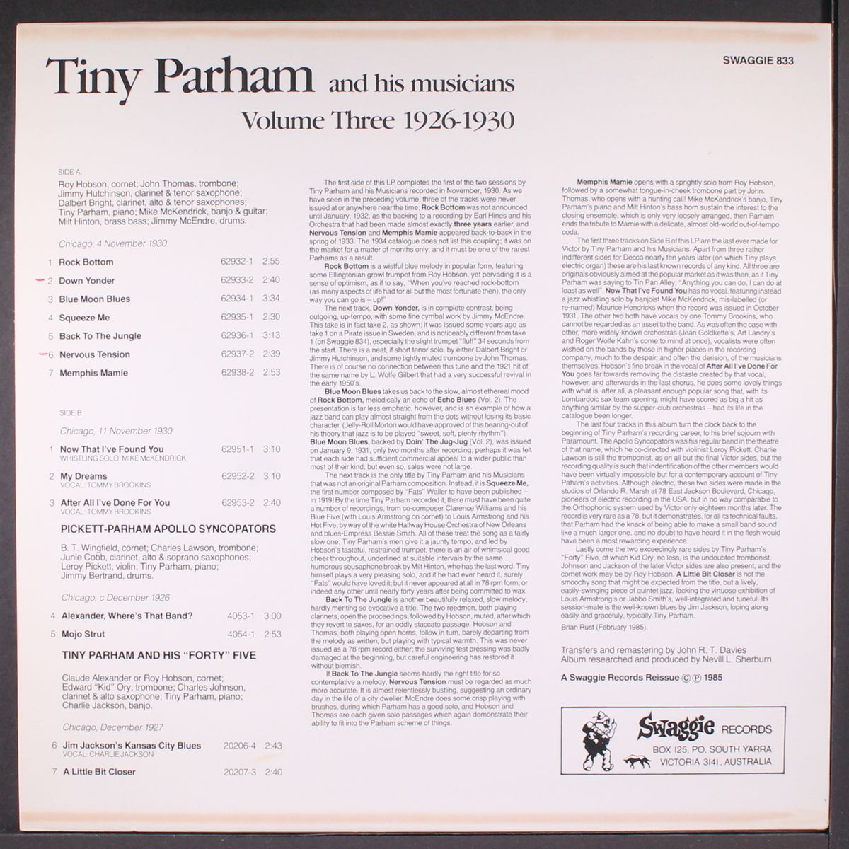 1926-1930, vol. 3 by TINY PARHAM