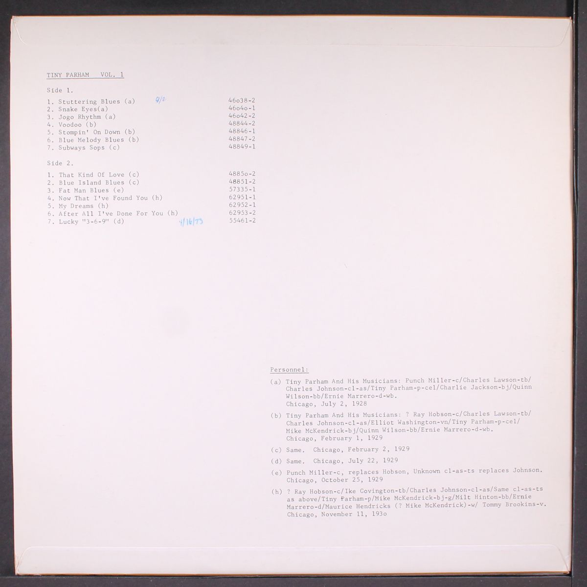 vol. 1 by TINY PARHAM & MUSICIANS
