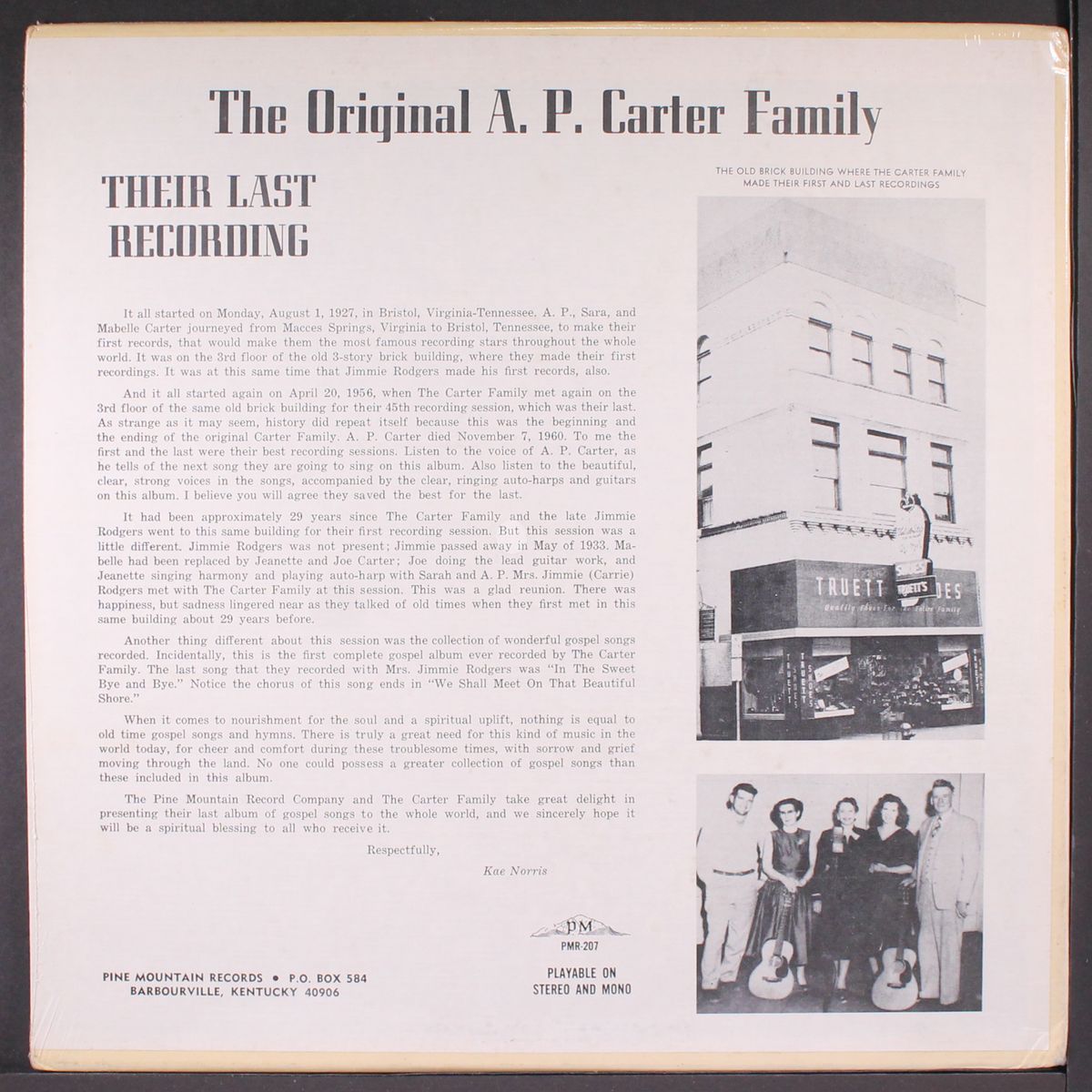their last recording by A.P. CARTER FAMILY