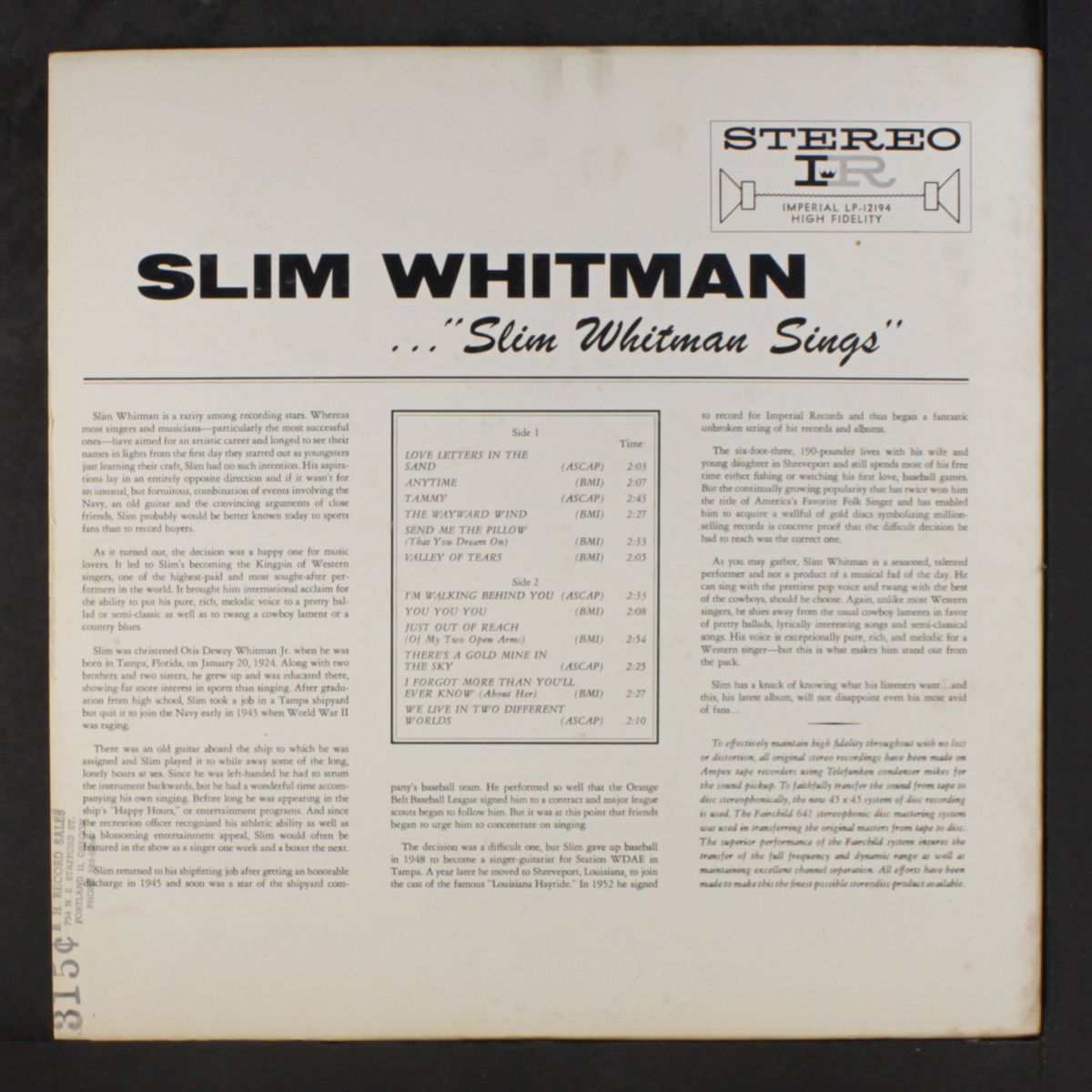 sings by SLIM WHITMAN