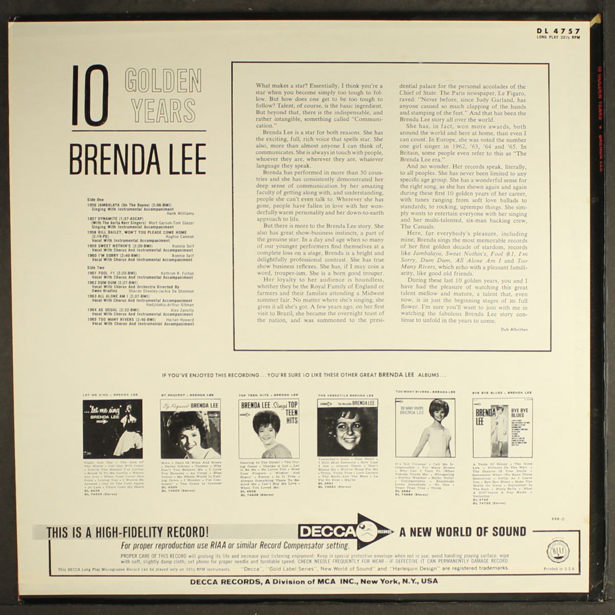 10 golden years by BRENDA LEE