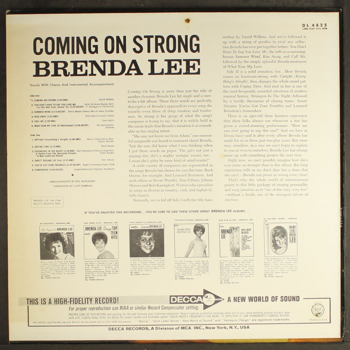 coming on strong by BRENDA LEE
