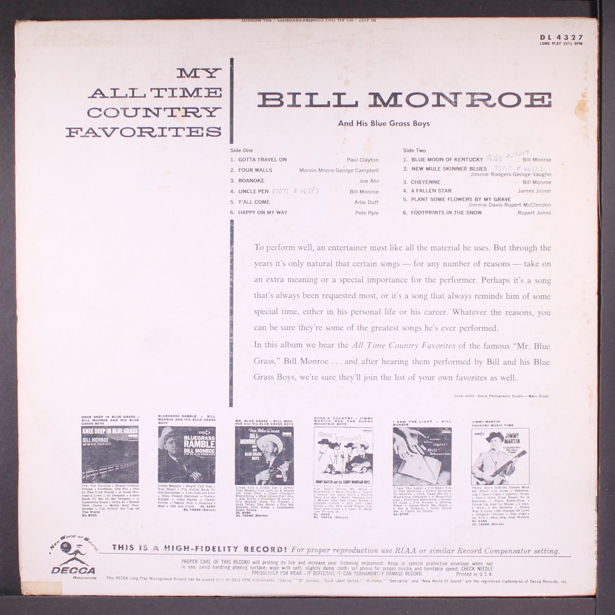 my all time country favorites by BILL MONROE