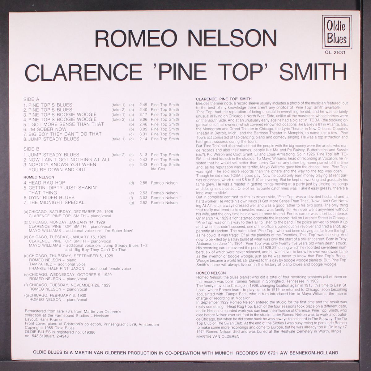 complete recordings by CLARENCE 'PINE TOP' SMITH / ROMEO NELSON