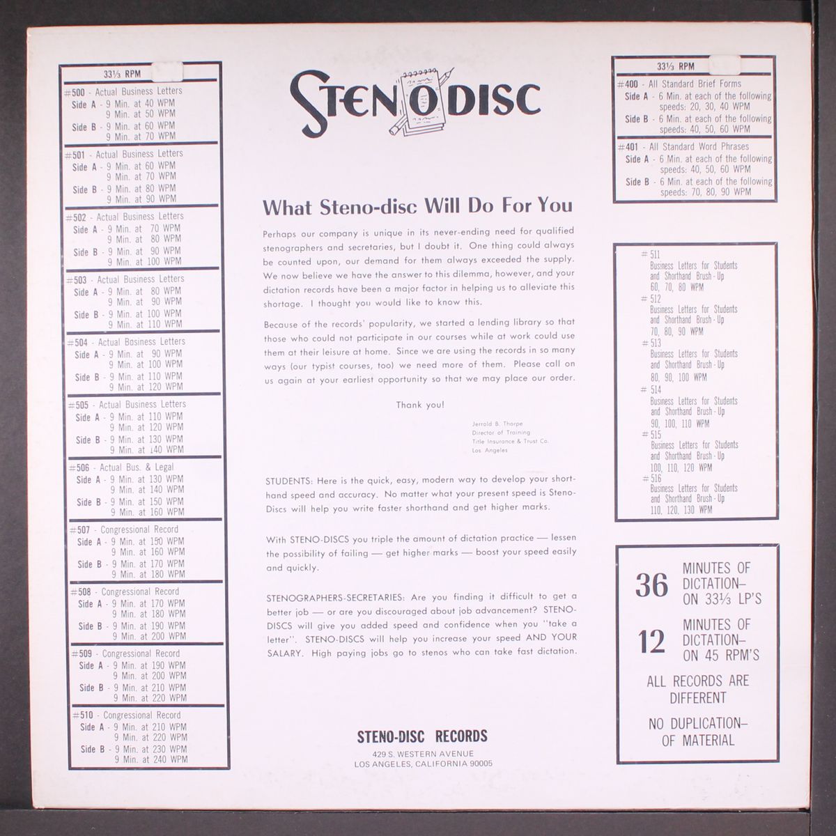 actual business letters by STEN-O-DISC
