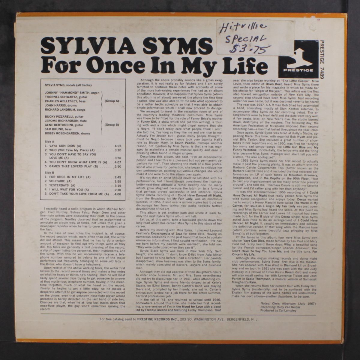 for once in my life by SYLVIA SYMS