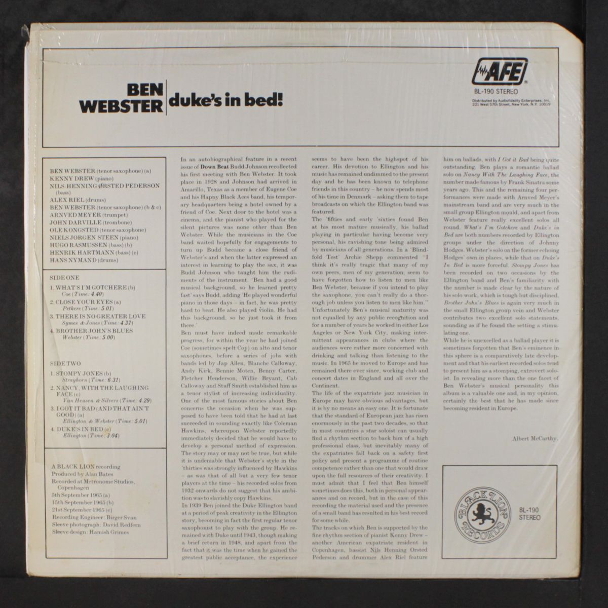 duke's in bed! by BEN WEBSTER