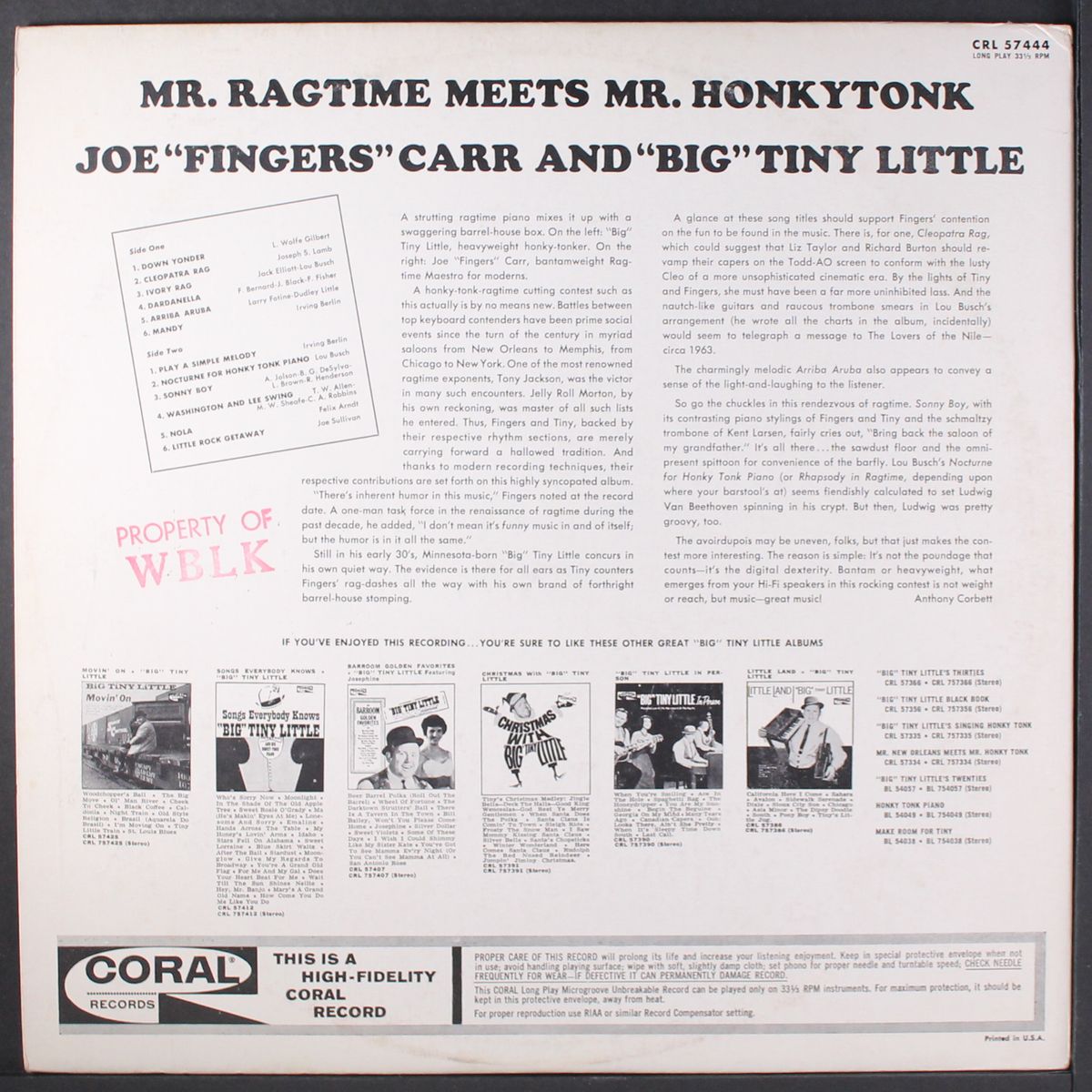 mr. ragtime meets mr. honkytonk by JOE 'FINGERS' CARR & 'BIG' TINY LITTLE