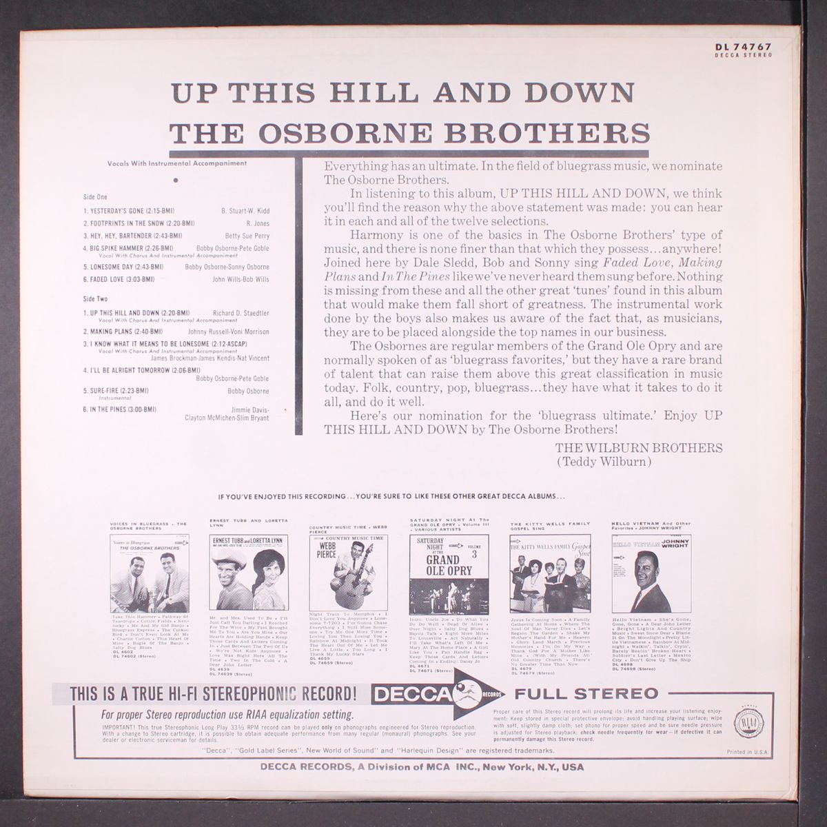 up this hill and down by OSBORNE BROTHERS