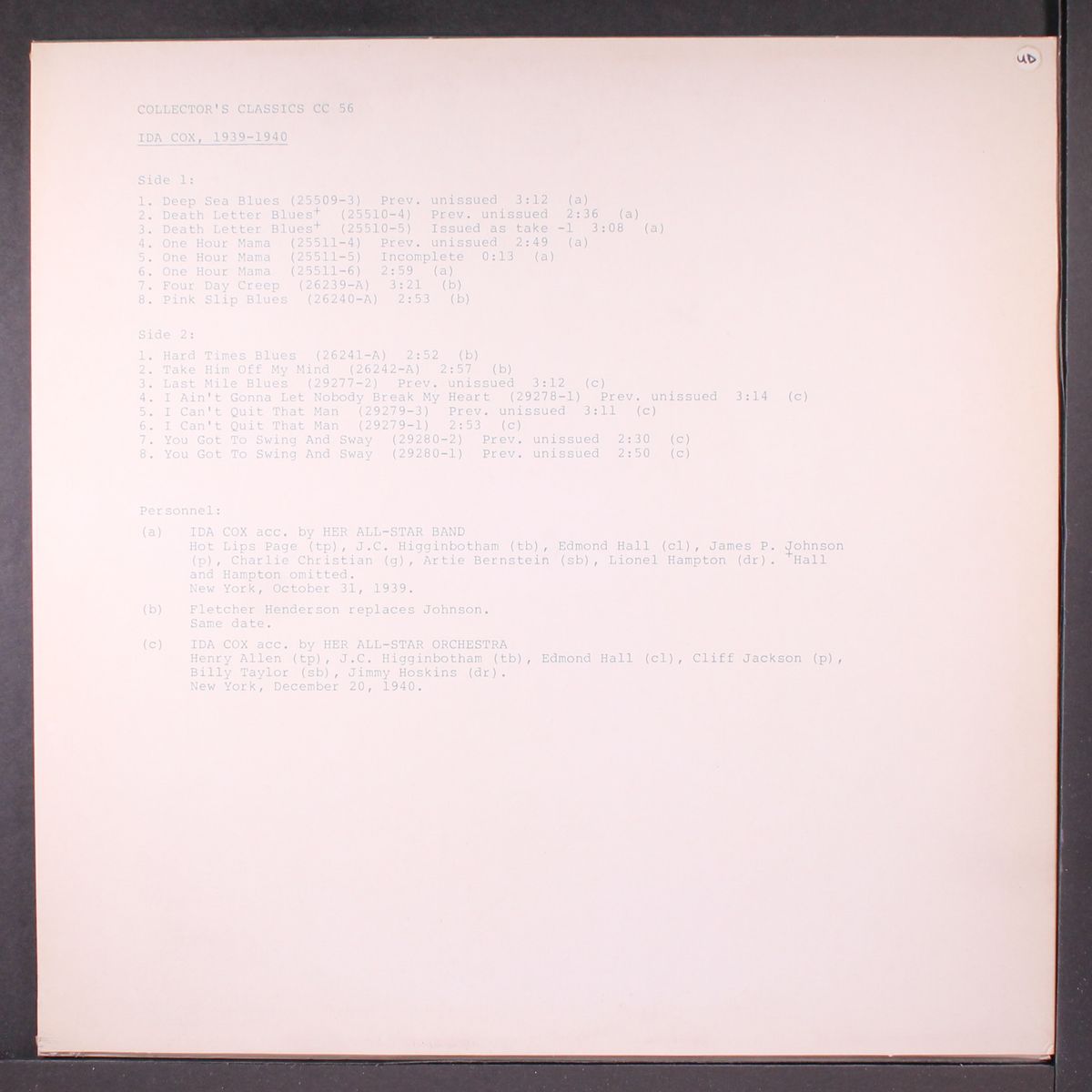 1939-1940 recordings by by IDA COX