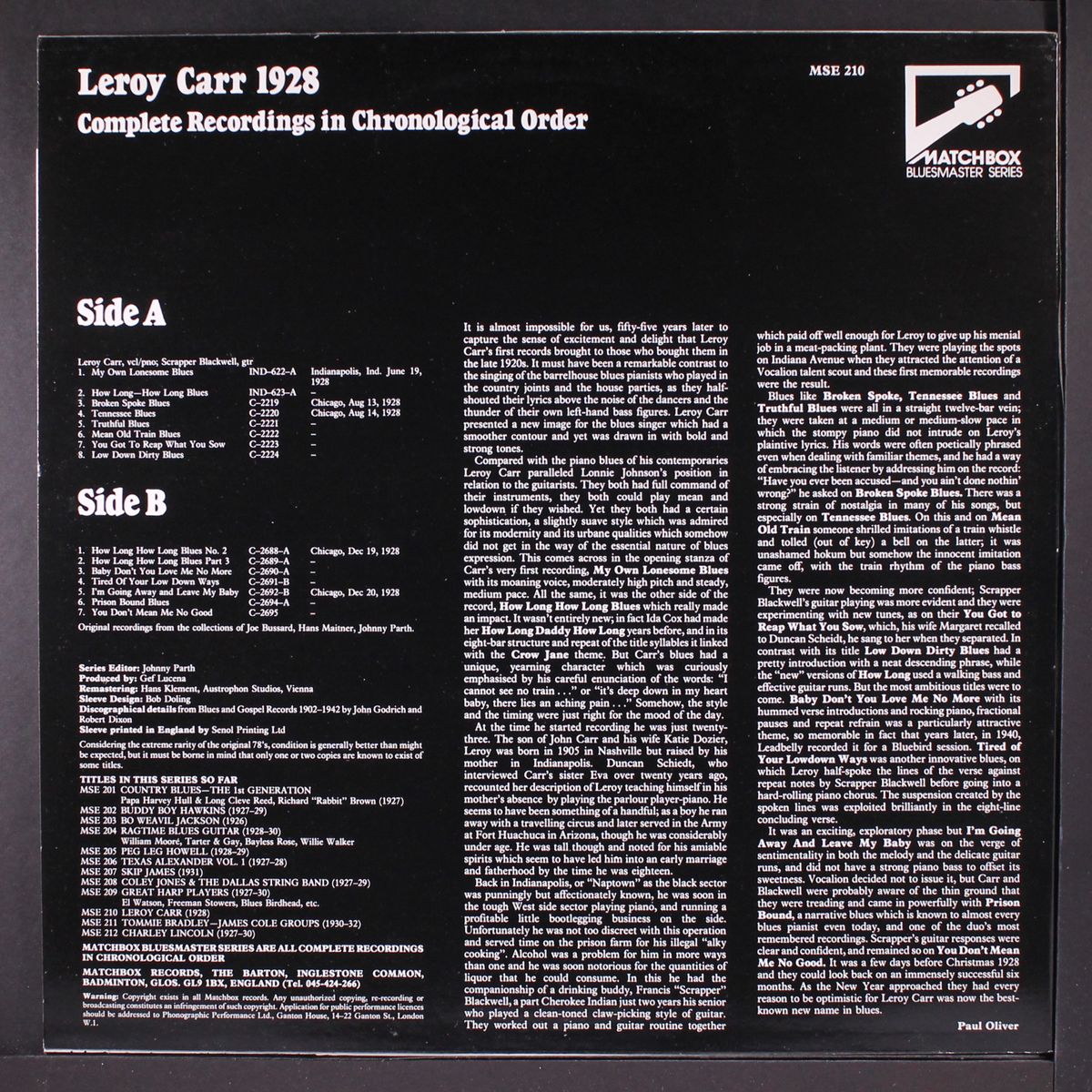 1928, complete recordings in chronological order by LEROY CARR