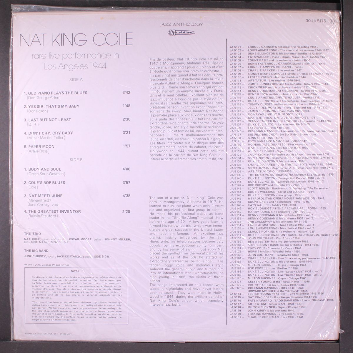 rare live performances in los angeles 1944 by NAT KING COLE