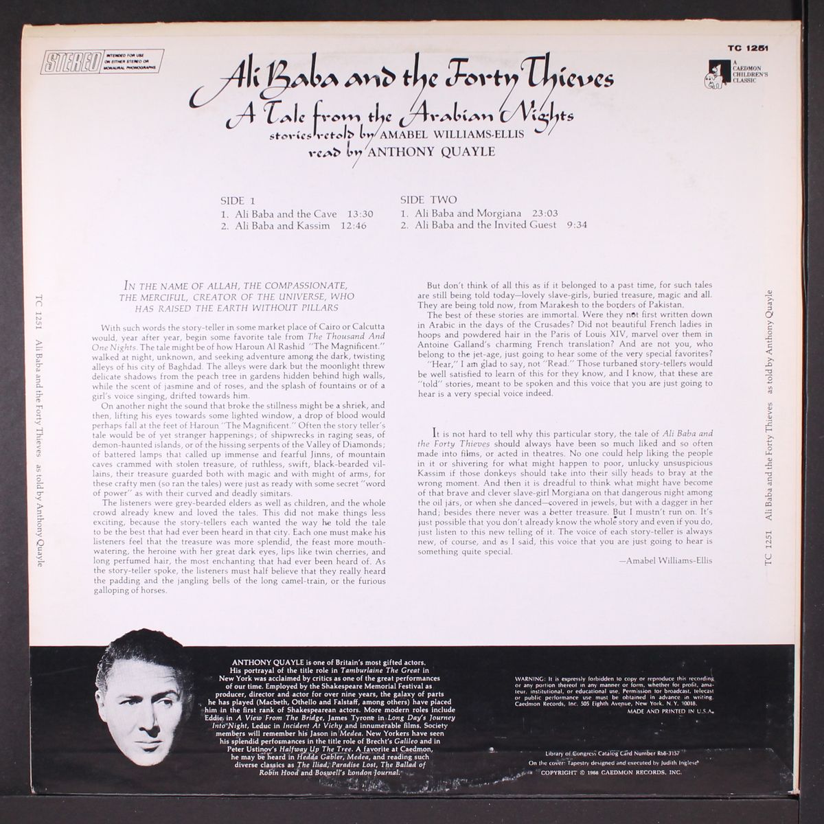 ali baba and the forty thieves by ANTHONY QUAYLE