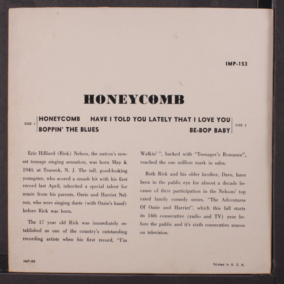 honeycomb +3 by RICKY NELSON