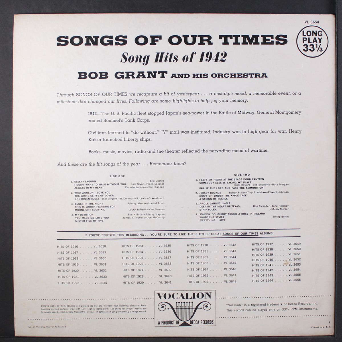 song hits of 1942 by BOB GRANT