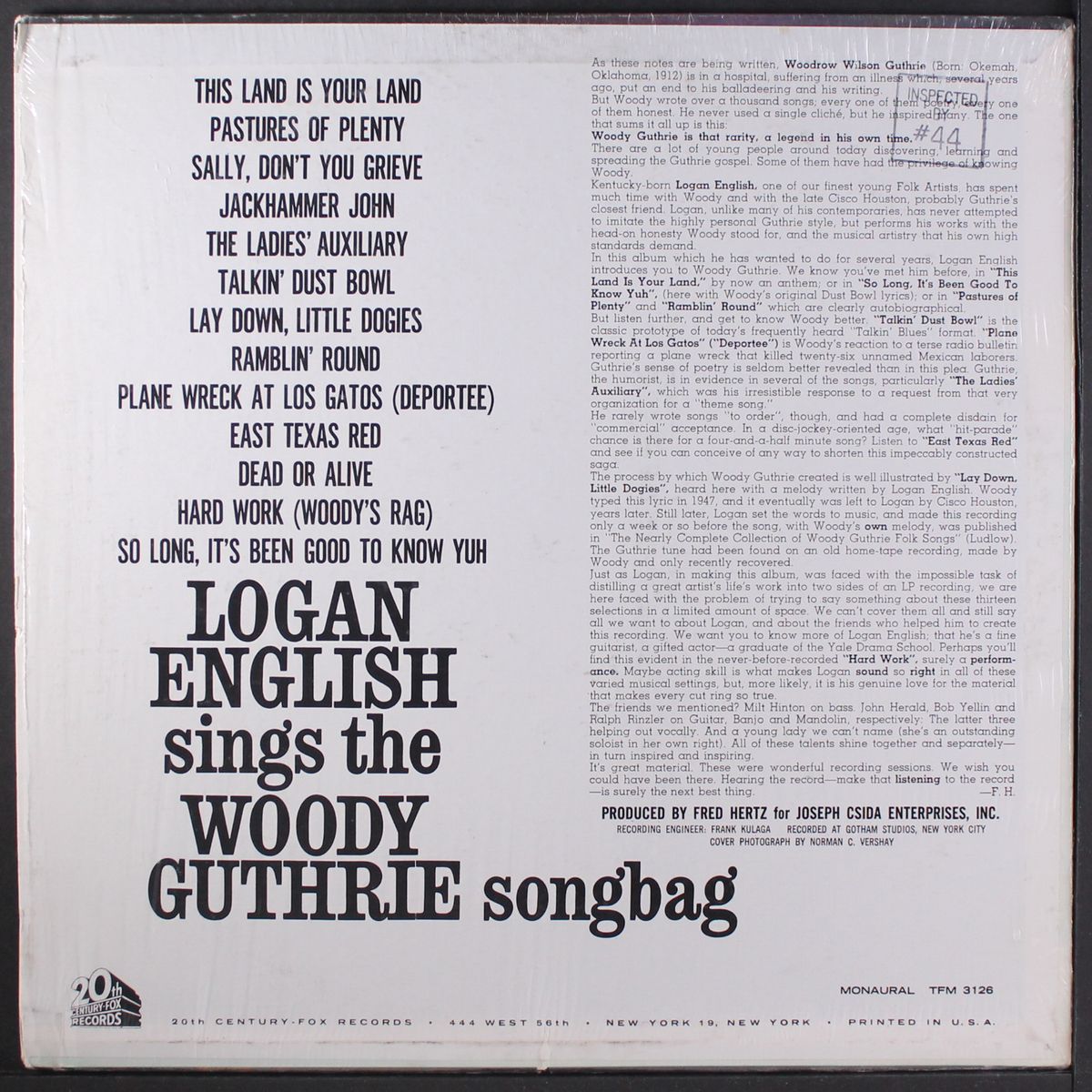sings the woody guthrie songbag by LOGAN ENGLISH