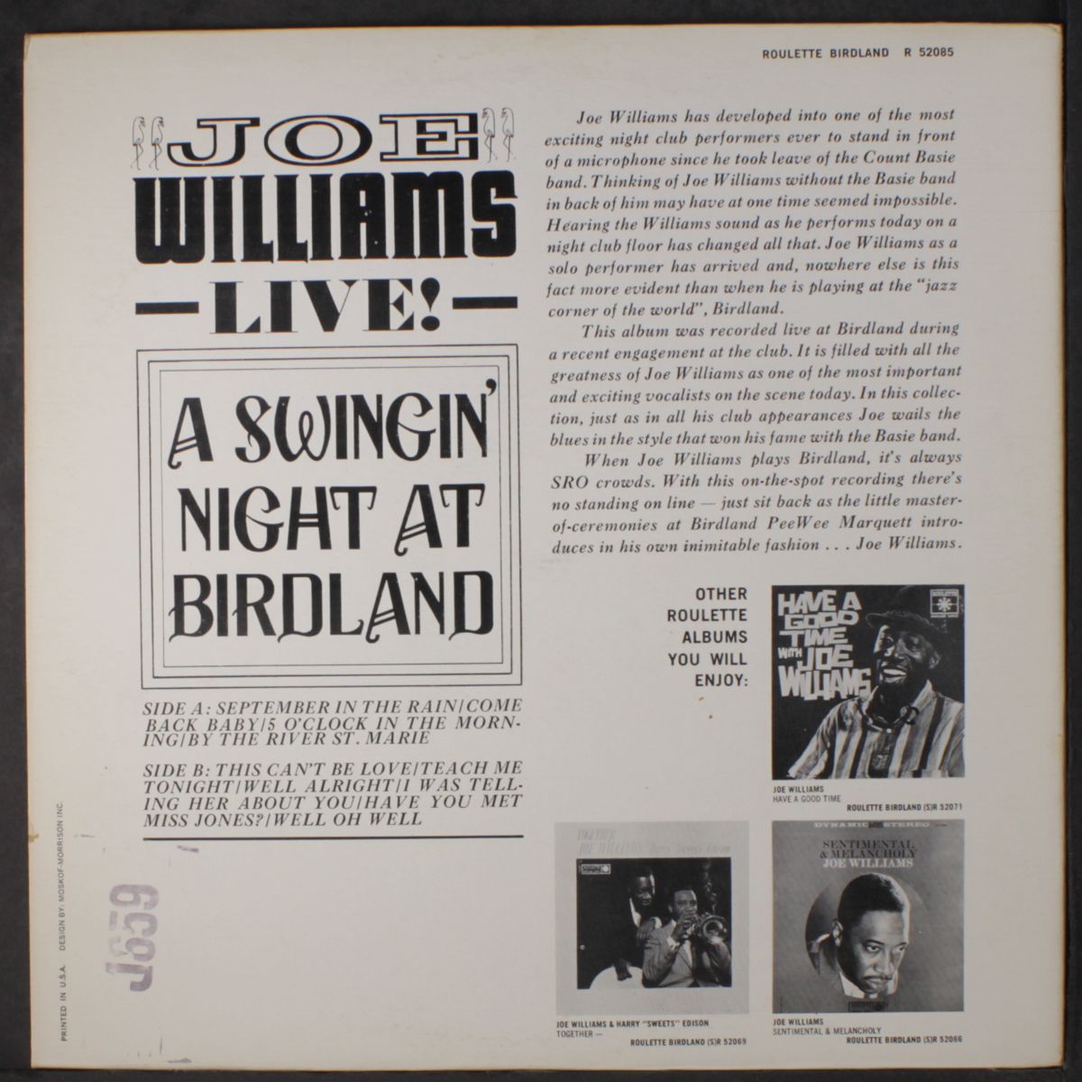 a swingin' night at birdland by JOE WILLIAMS