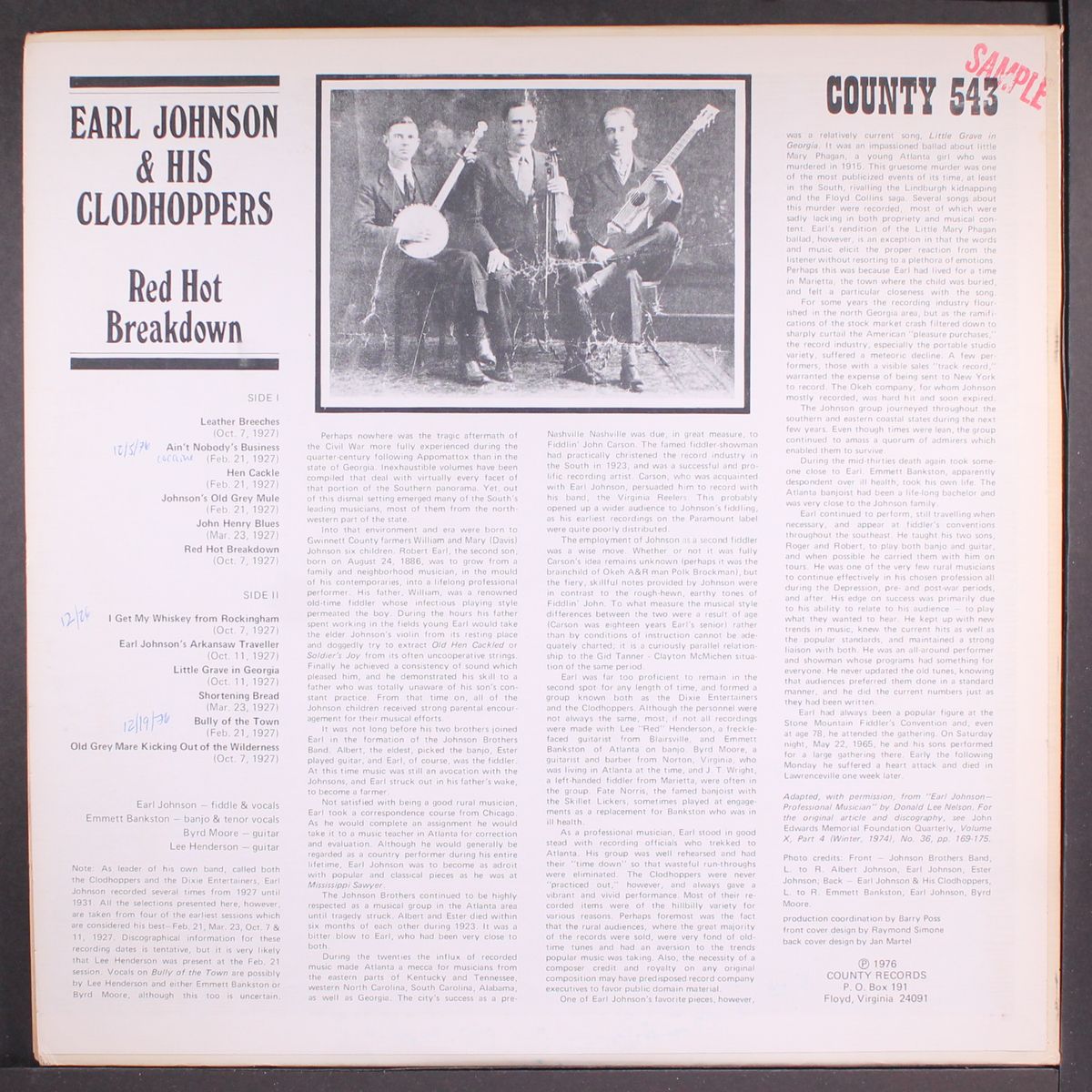 red hot breakdown by EARL JOHNSON & CLODHOPPERS