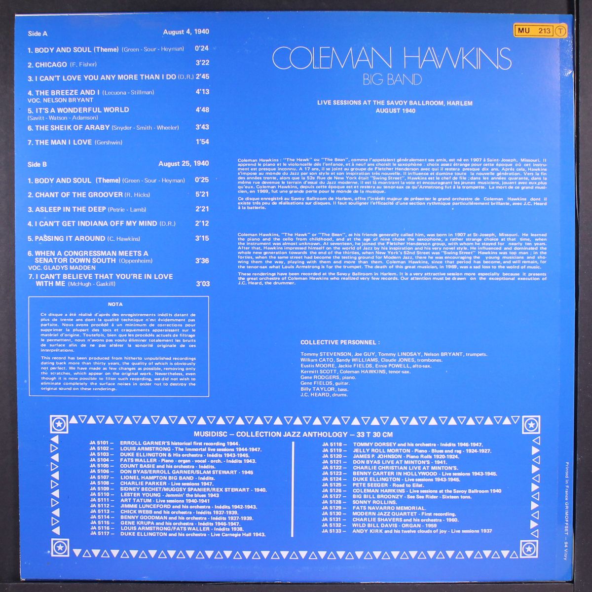 live sessions at the savoy ballroom, harlem; august 1940 by COLEMAN HAWKINS