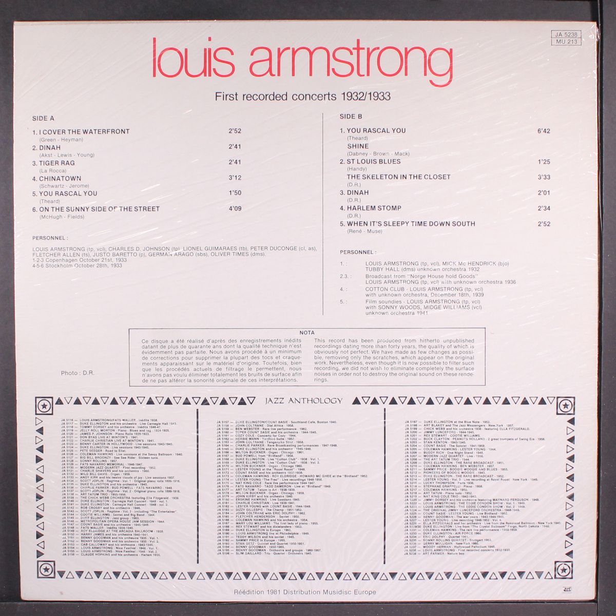 first recorded concerts 1932/1933 by LOUIS ARMSTRONG