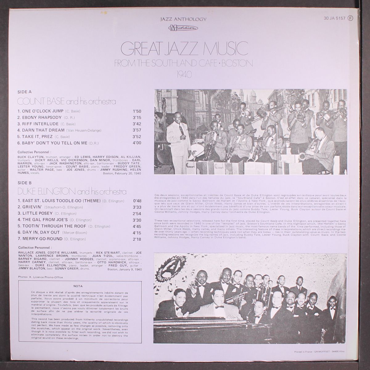great jazz music from the southland cafe, boston by COUNT BASIE / DUKE ELLINGTON