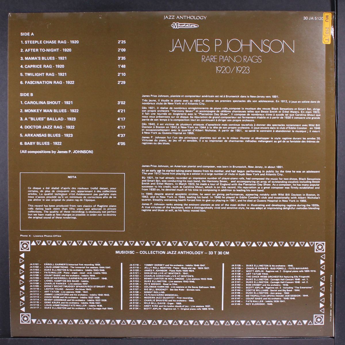 rare piano rags, 1920-1923 by JAMES P. JOHNSON