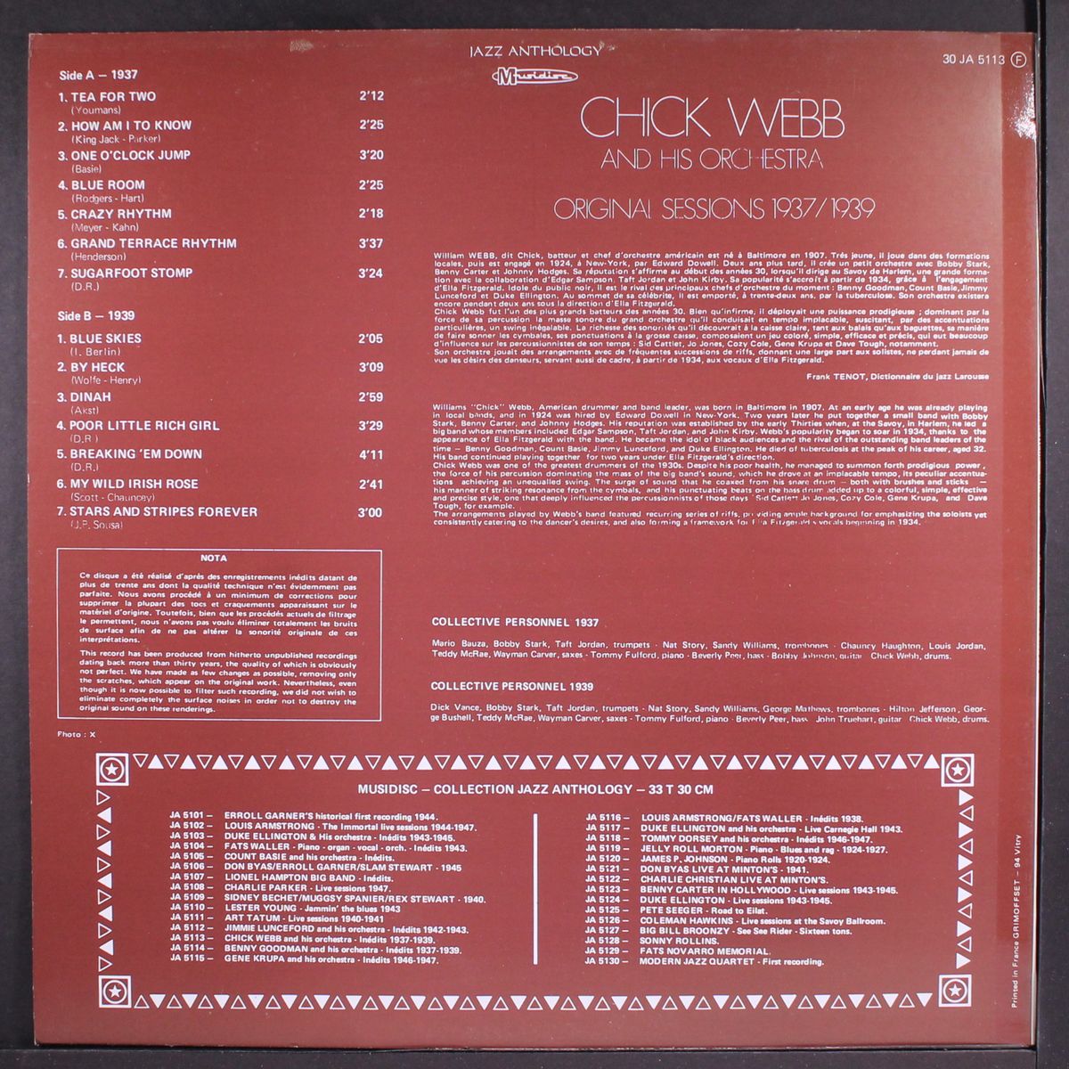 original sessions 1937/1939 by CHICK WEBB