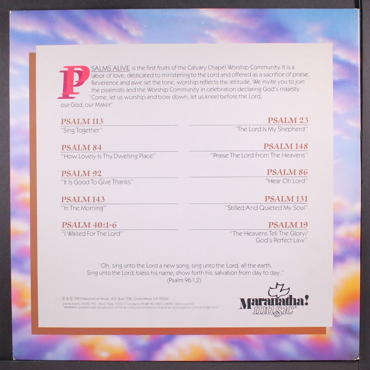 psalms alive by MARANATHA SINGERS