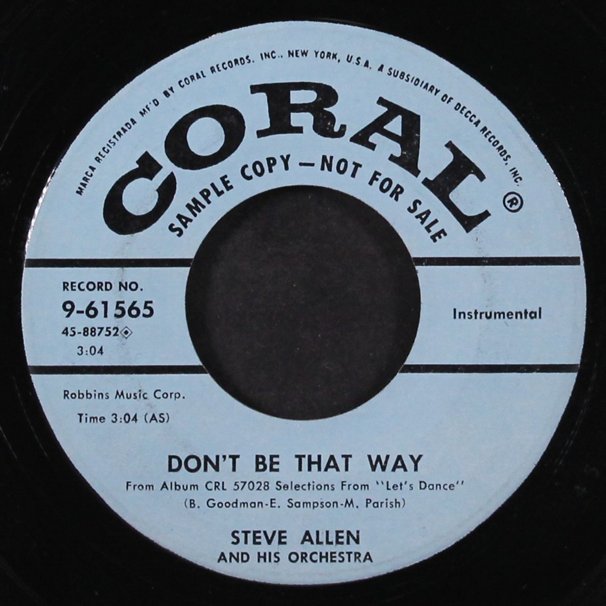 don't be that way / sing sing sing by STEVE ALLEN