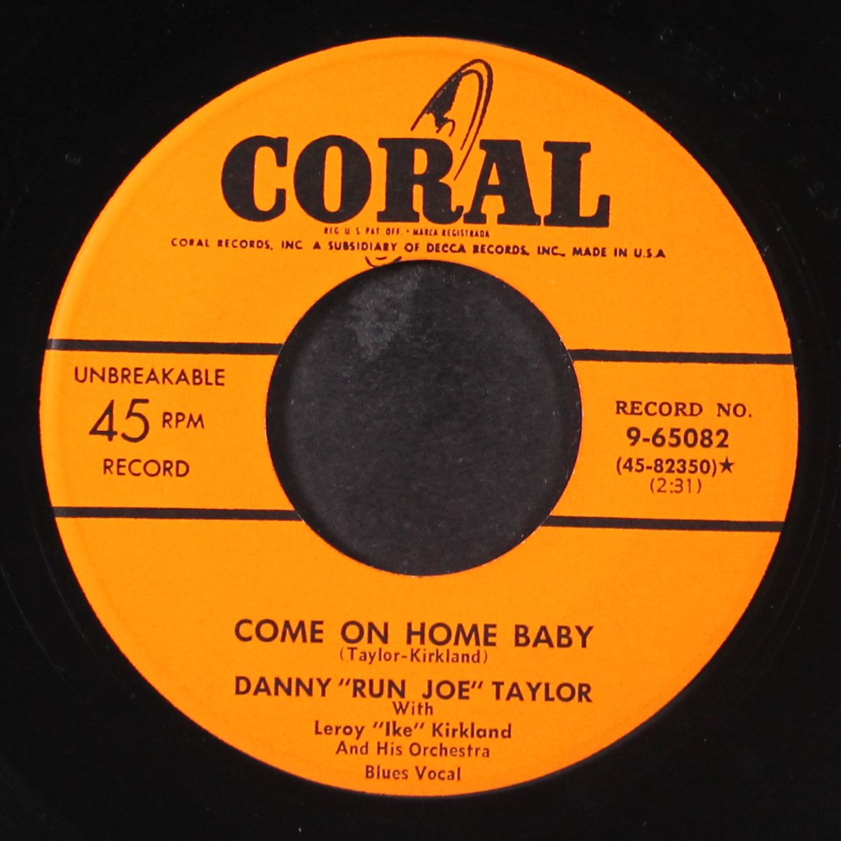 come on home baby / coffee blues by DANNY 'RUN JOE' TAYLOR