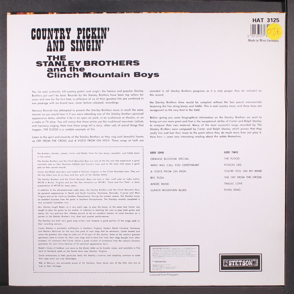 country pickin' and singin' by STANLEY BROTHERS