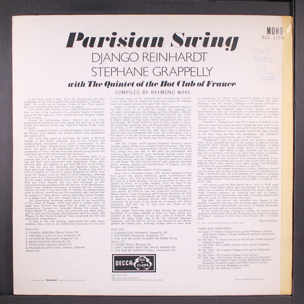 parisian swing by DJANGO REINHARDT/STEPHANE GRAPPELLY