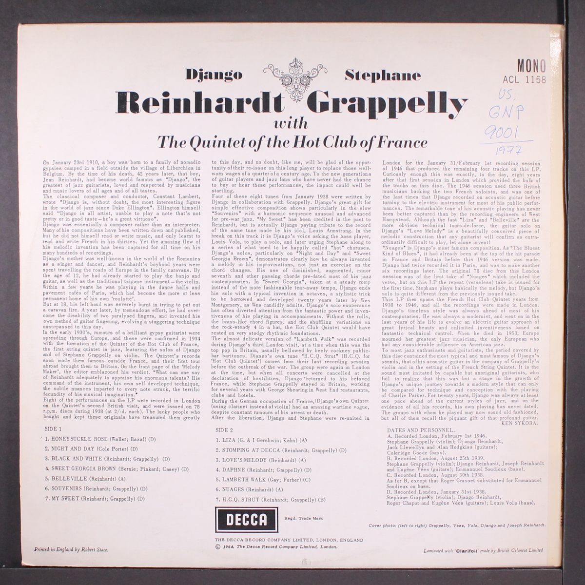 django reinhardt & stephane grappelly with the quintet of the hot club of france by DJANGO REINHARDT & STEPHANE GRAPPELLY