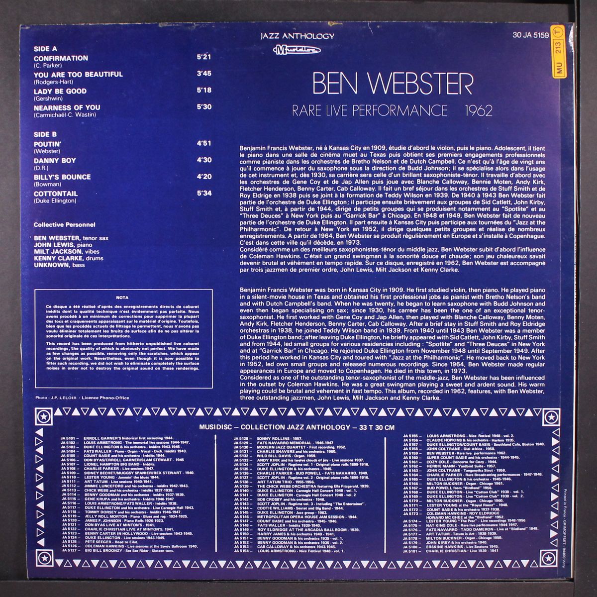 rare live performance, 1962 by BEN WEBSTER