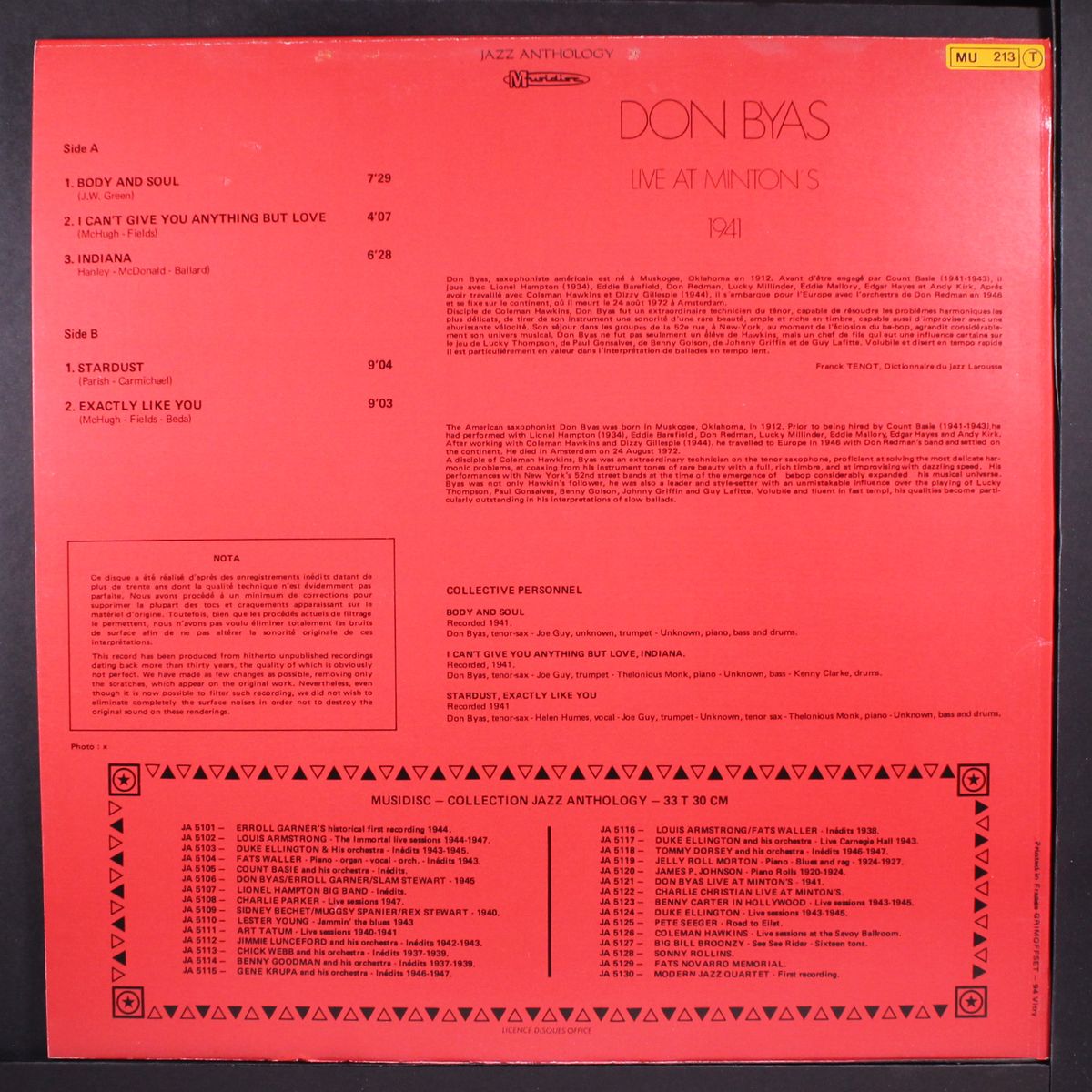 live at minton's 1941 by DON BYAS