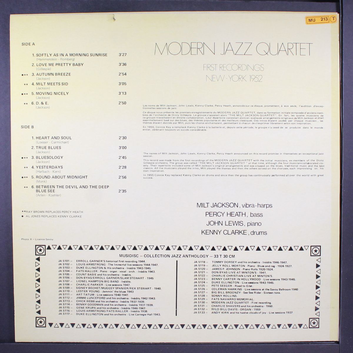 first recordings 1952 by MODERN JAZZ QUARTET