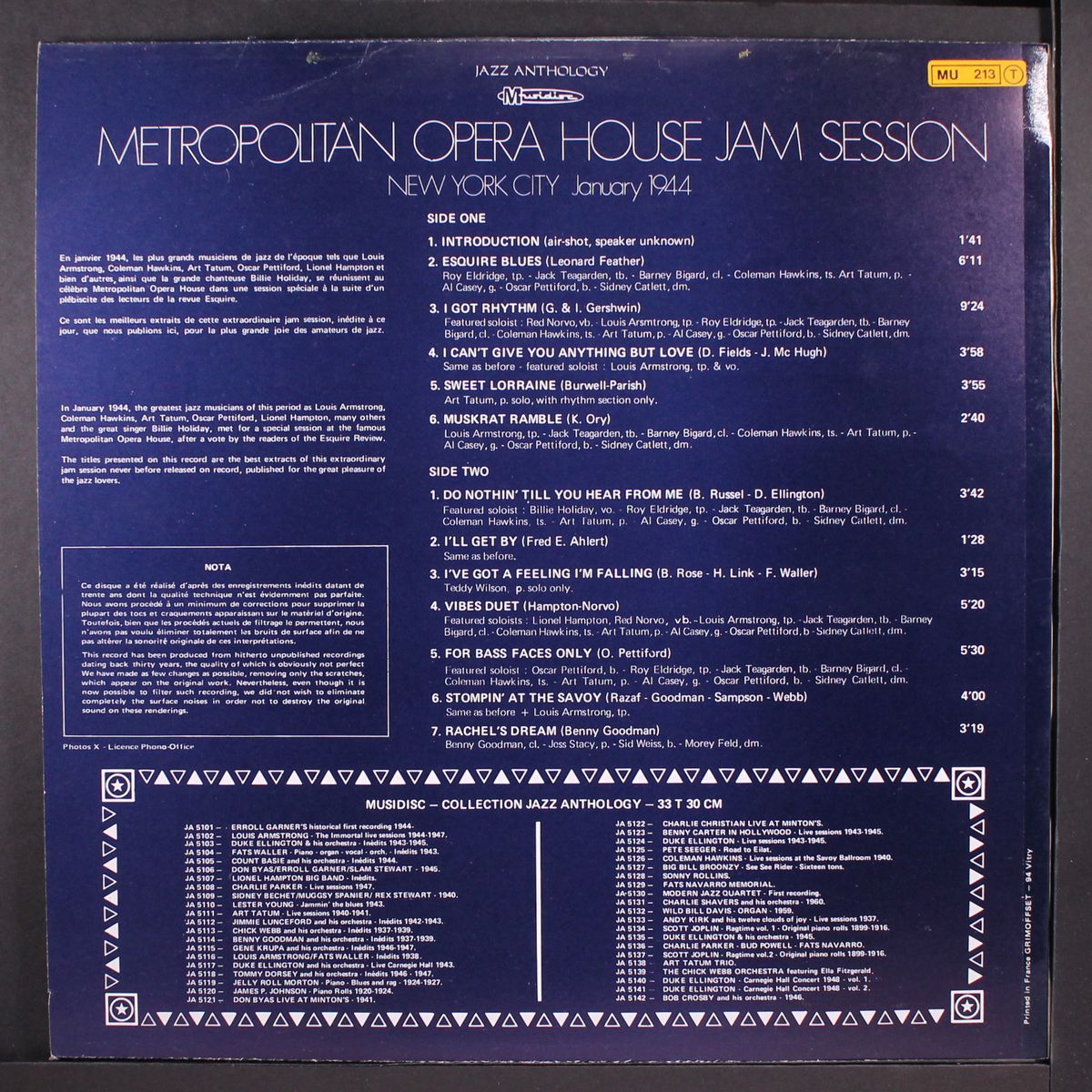 metropolitan opera house jam session (january 1944) by VARIOUS