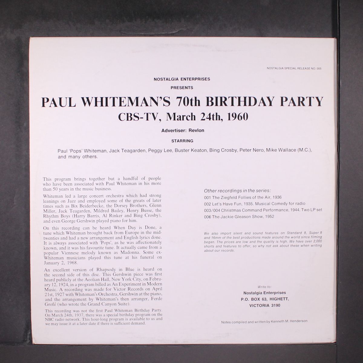 70th birthday party by PAUL WHITEMAN