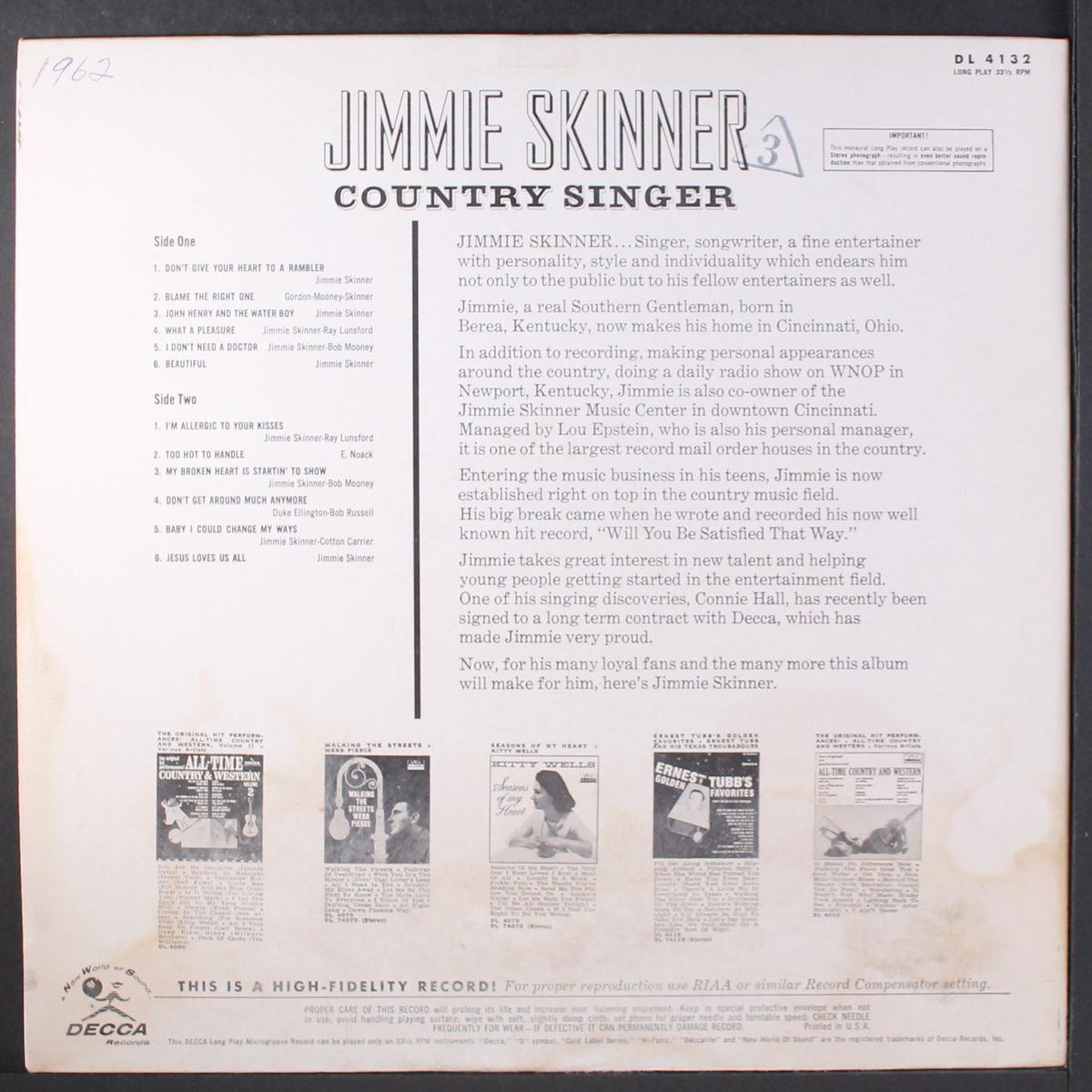 country singer by JIMMIE SKINNER
