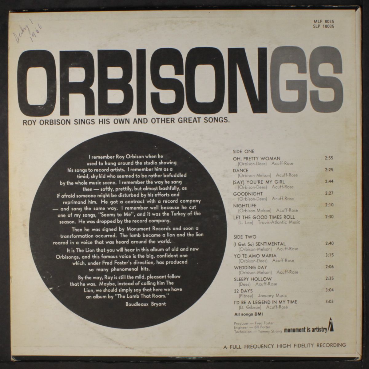 orbisongs by ROY ORBISON