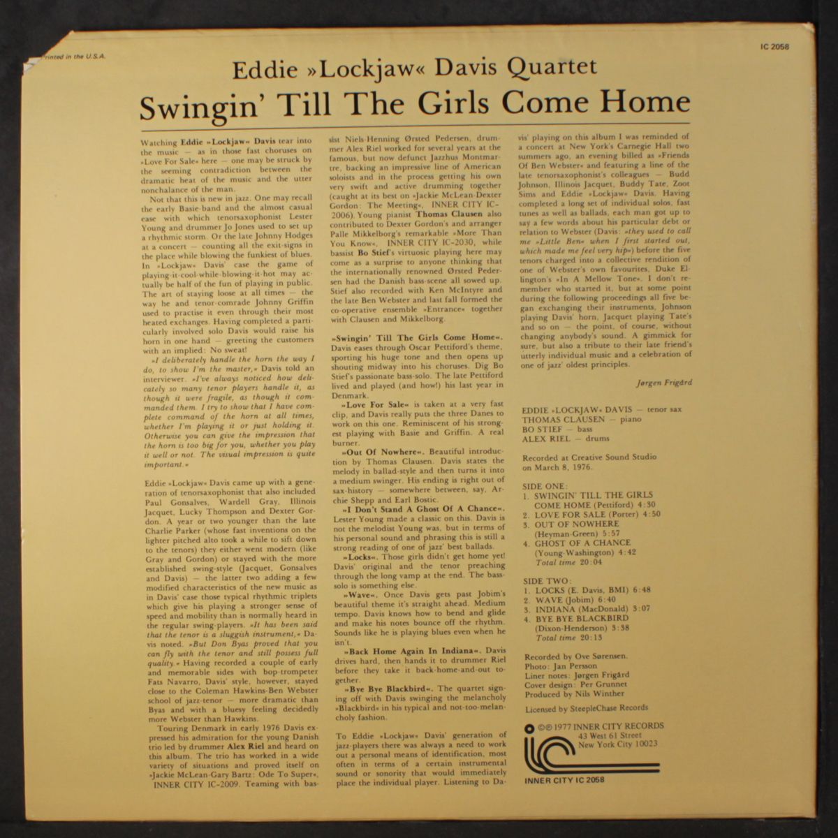 swingin 'till the girls come home by EDDIE 'LOCKJAW' DAVIS