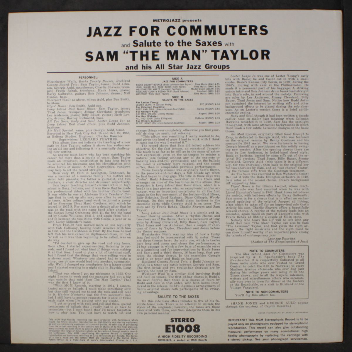 jazz for commuters by SAM 'THE MAN' TAYLOR