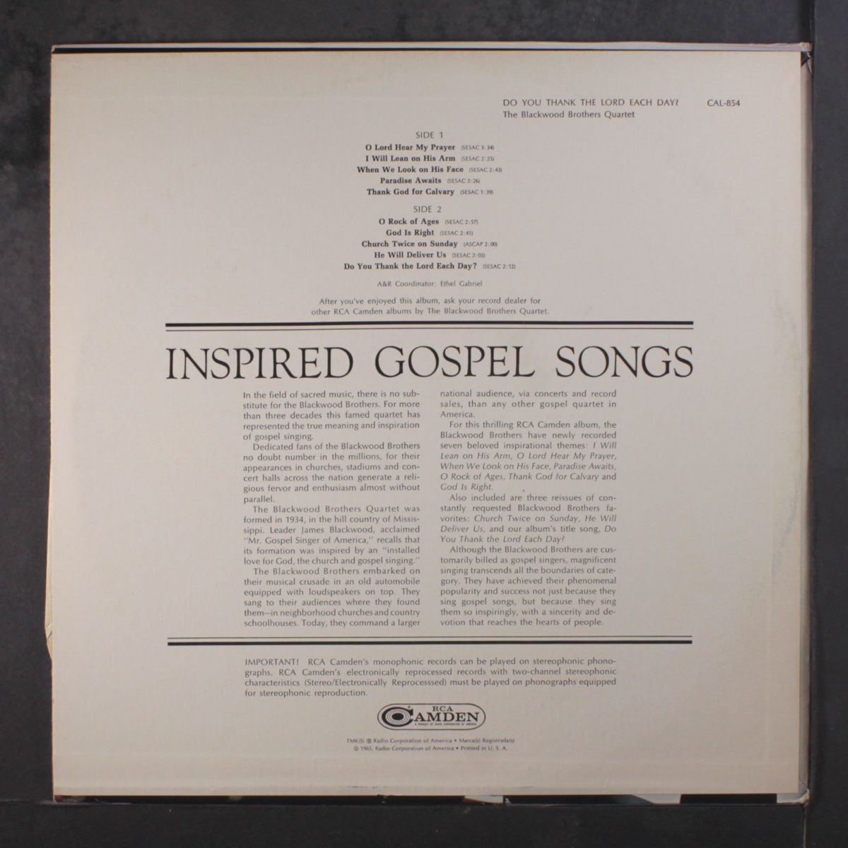 do you thank the lord each day? by BLACKWOOD BROTHERS
