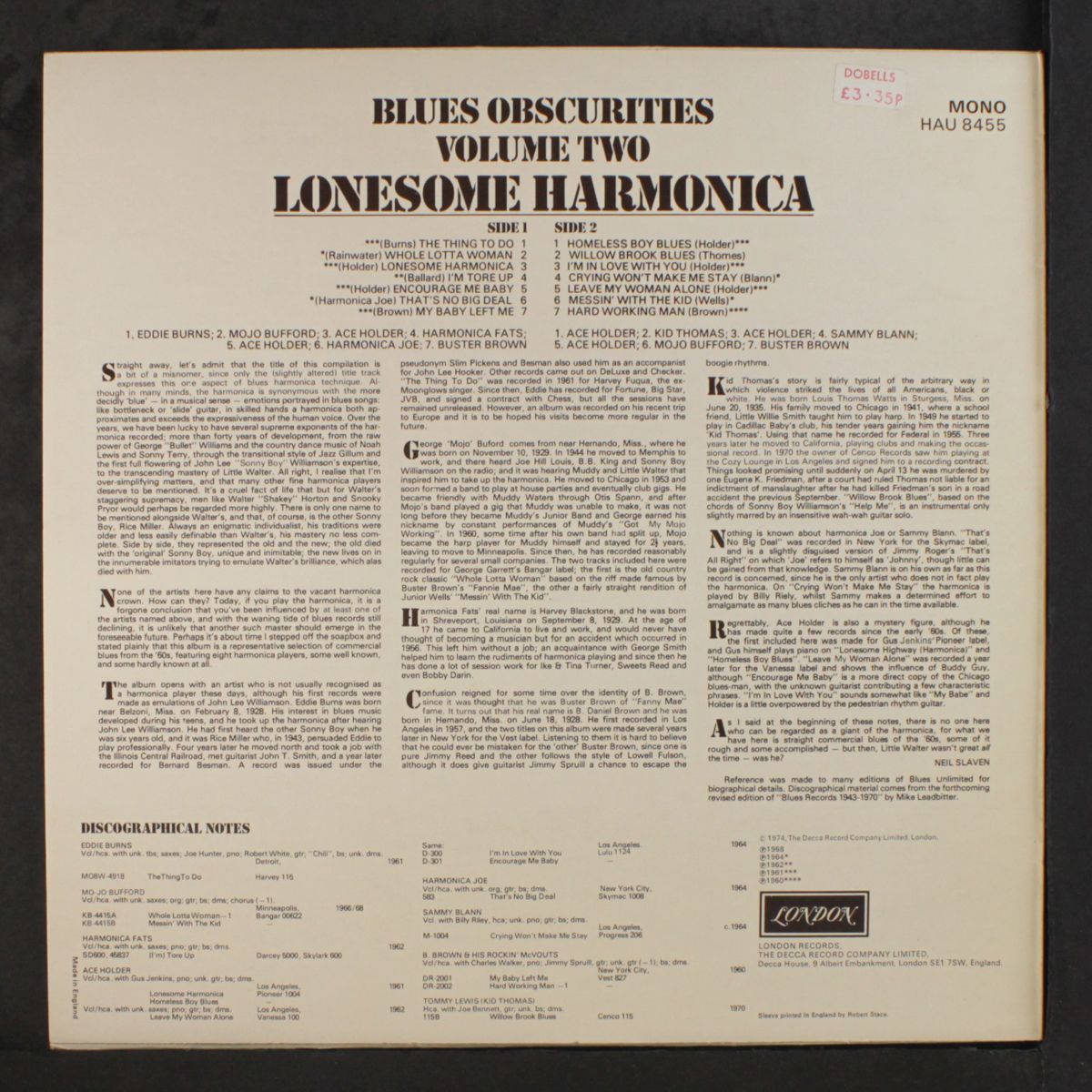 blues obscurites, vol. 2; lonesome harmonica by VARIOUS